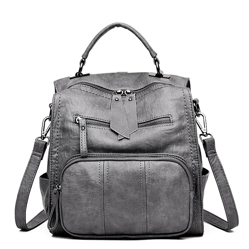 Sac A Dos Femme многофункциональные женские рюкзаки женский рюкзак винтажные школьные сумки для девочек мягкие кожаные сумки на плечо Mochilas - Цвет: GRAY