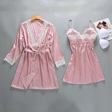 Кружевной женский халат и платье, сексуальные кружевные пижамы с длинным рукавом, женская ночная рубашка, халат, ночная рубашка с нагрудники