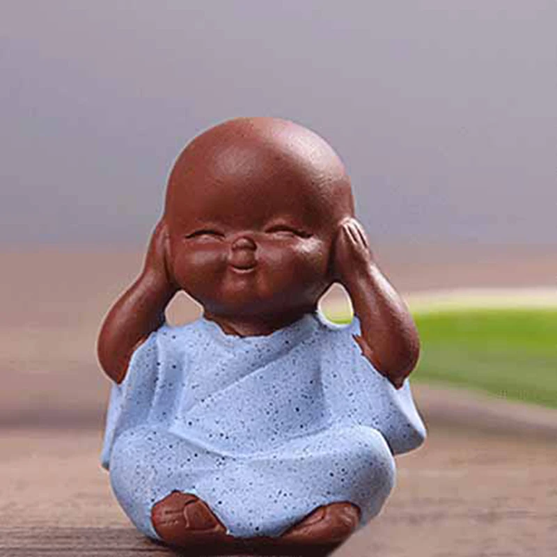 Tea Pet Ornaments Fairy Garden Ornaments Ceramic Small Buddha Statue Ornaments Monk Figurine Home Crafts Decor Succulents Flower Pot Monk Sculptures Tea Ceremony