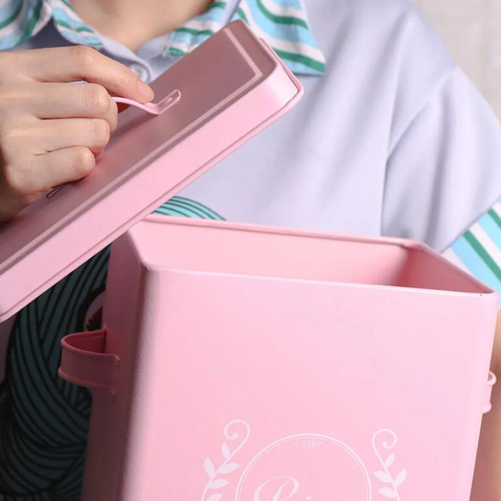 Laundry Detergent Powder Storage Tin Box with Scoop, Laundry Room Decor, 9 Inch High, Pink