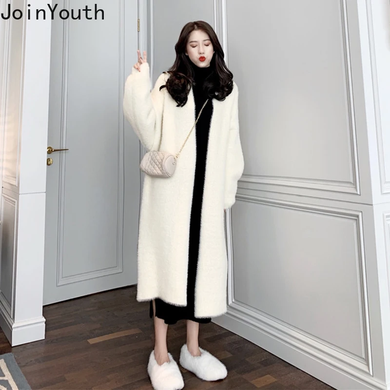 Joinyouth, женские пальто, зима 2019, Loog, твердые, корейские, свободные, Mujeres, прямое, меховое пальто, с мехом, открытый шов, теплые, тонкие, толстые
