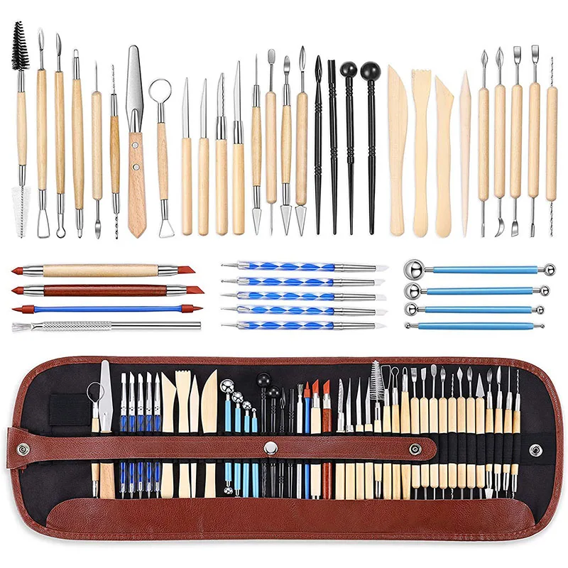 43pcs Pottery Clay Sculpting Tools Double Sided Ceramic Clay Carving Tool with Carrying Case Bag for Pottery Modeling Smoothing 43pcs pottery clay sculpting tools double sided ceramic clay carving tool with carrying case bag for pottery modeling smoothing