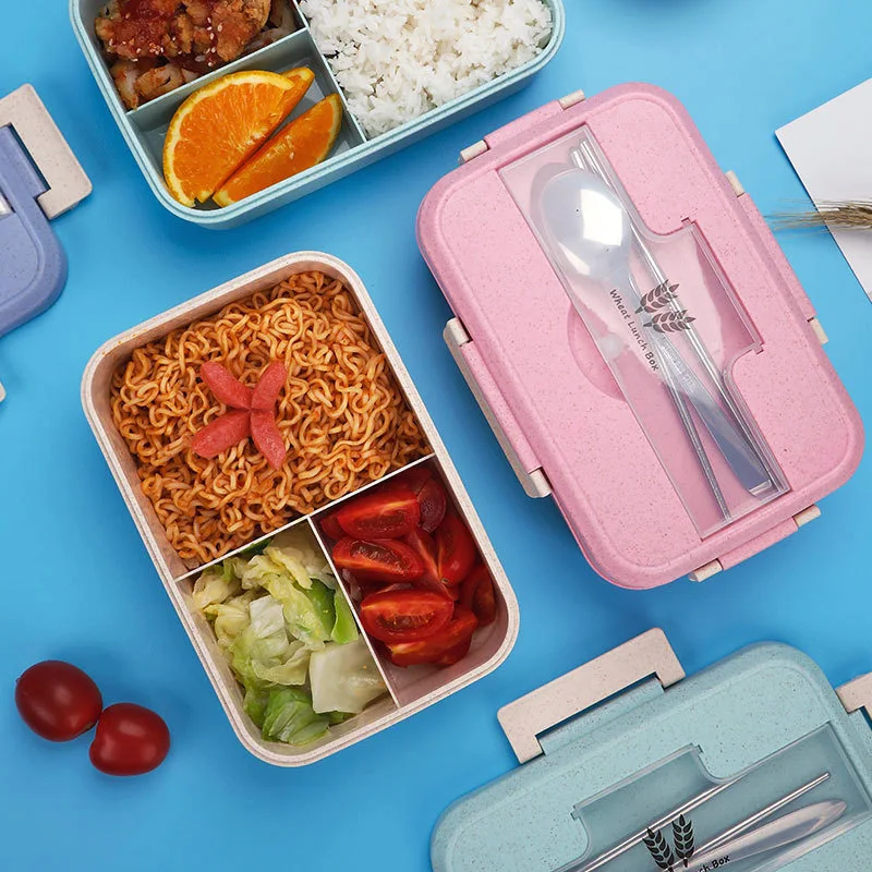 

Lunch Box Wheat Straw Dinnerware Food Storage Container Children Kids School Office Portable Bento Box