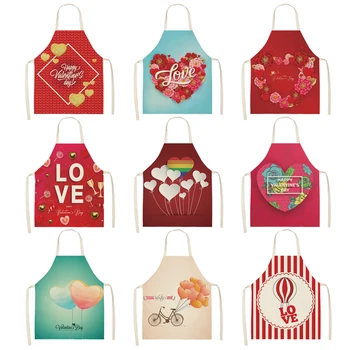 

Parent-child Kitchen Apron Valentine's Day Heart Love Printed Sleeveless Cotton Linen Aprons for Men Women Home Cleaning Tools