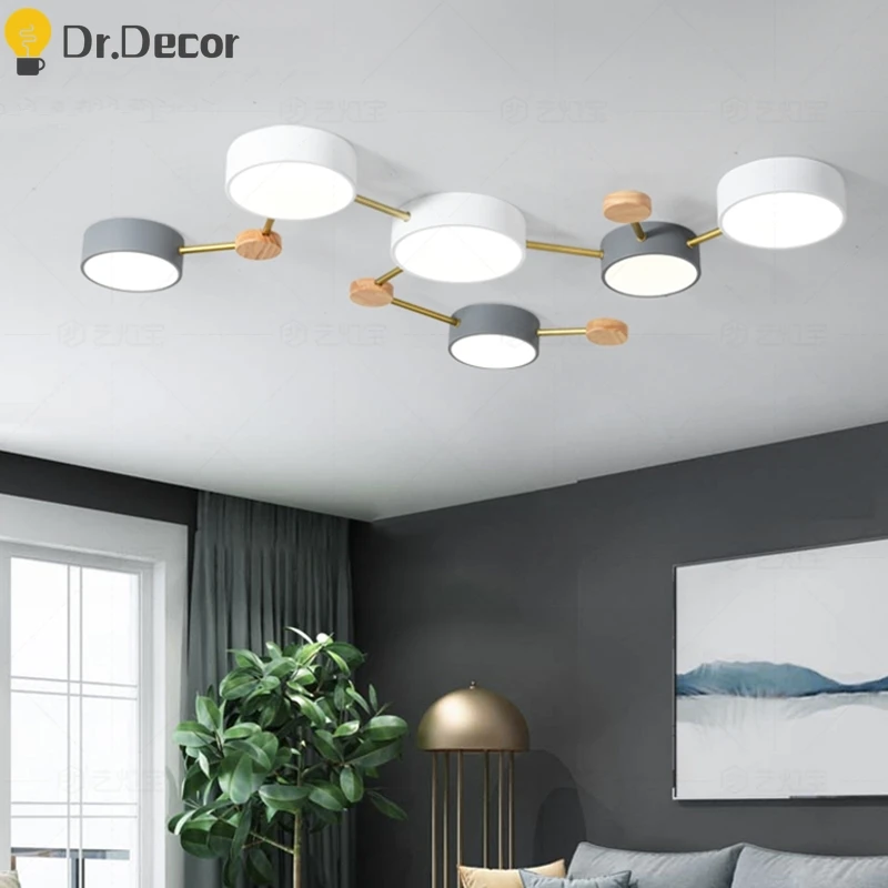 

Nordic Iron Acrylic Wood LED Ceiling Lamp Dimmable Ceiling Light Kitchen Ceiling Lights Indoor Decor Living Room Home Lighting