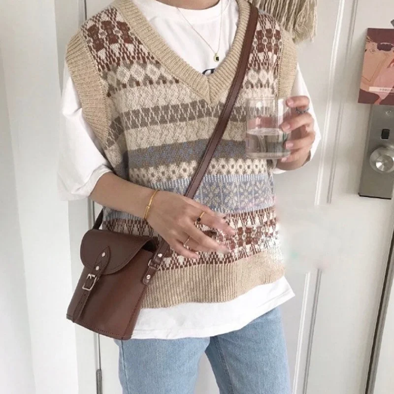 Oversized Vintage Patterned Sweater Vest-4