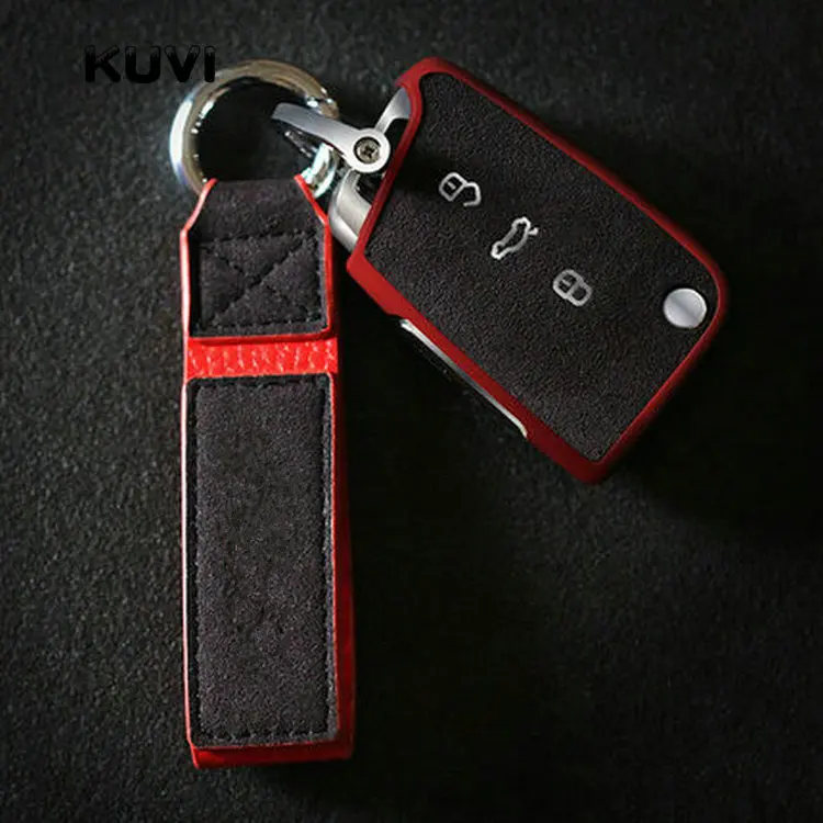 red-keychain 2 ТПУ замшевый чехол для ключа автомобиля для VW Polo Golf 7 Tiguan для Skoda Octavia Kodiaq Karoq для сиденья Ateca Leon Ibiza - Название цвета: red-keychain 2