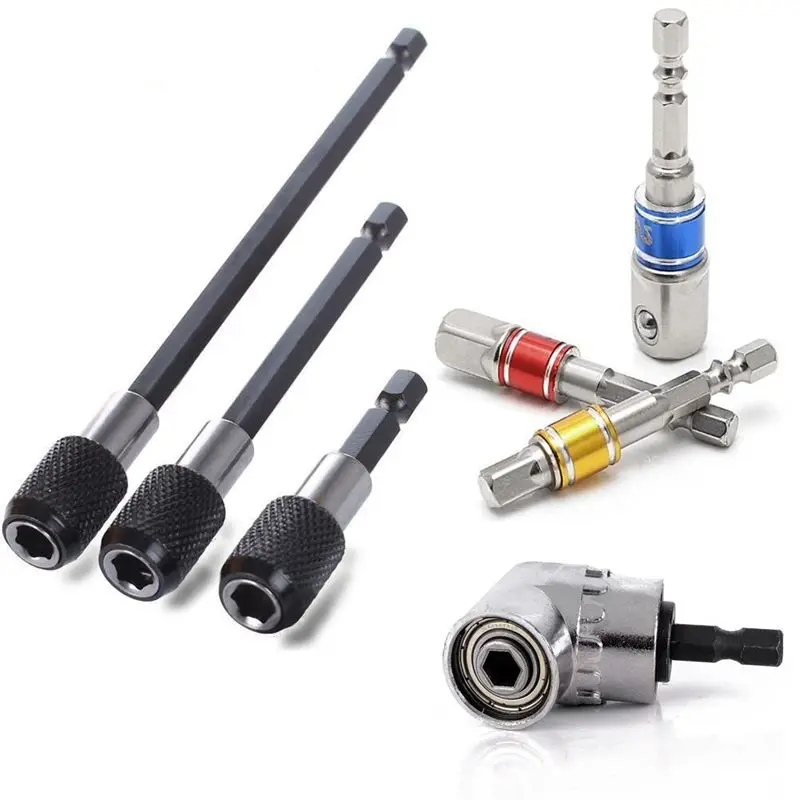 

Adapter Drill Bit, 3Pcs Impact Socket Square Nut Driver Bit + 3Pcs 1/4 Hex Shank Screwdriver Bit Holder + 1Pcs 1/4 Hex 105 Degre