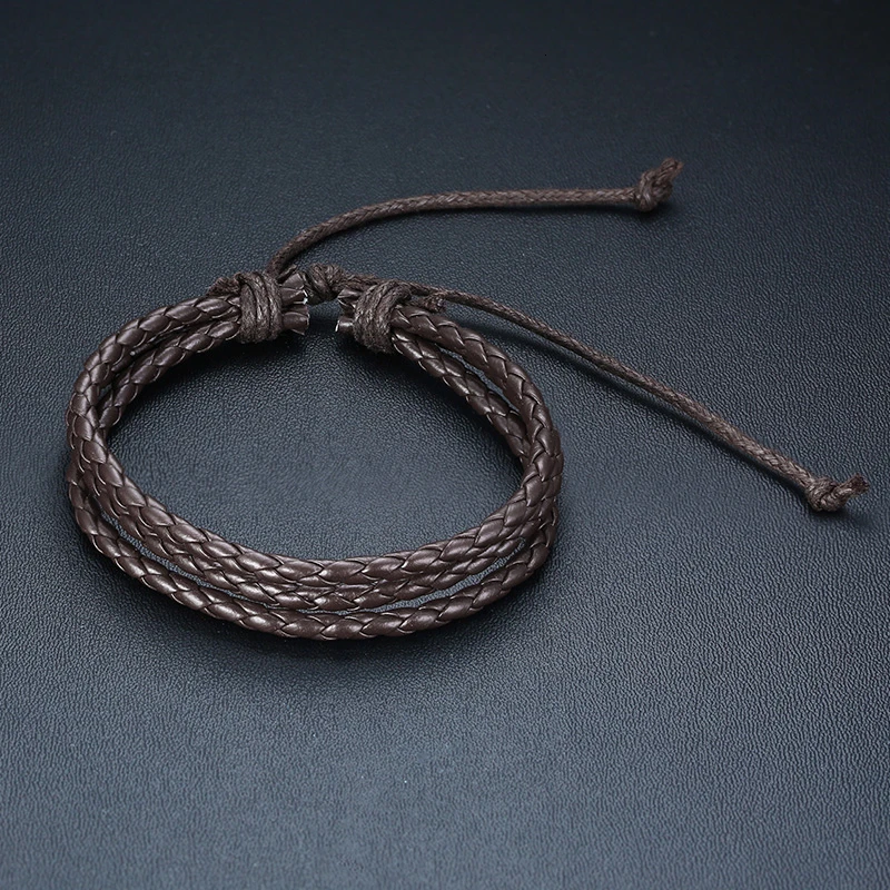 Стильный Очаровательный мужской коричневый плетеный кожаный многослойный веревочный браслет набор регулируемых ювелирных изделий унисекс - Окраска металла: Style15