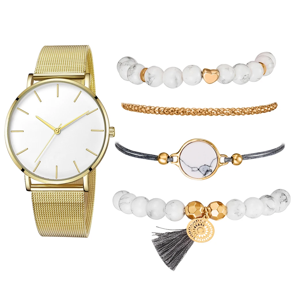 5 шт./компл. женские часы розовое золото Простые Модные женские наручные часы роскошные женские часы браслет Reloj Mujer Часы Relogio - Цвет: As Show Watch Set