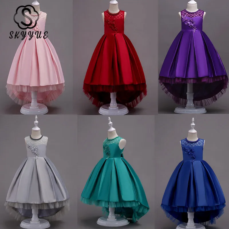 

Skyyue Flower Girl Dress for Wedding Embroidery Pearls Tulle Tank Ball Gown Long Kids Party Communion Dresses Princess 2019 580
