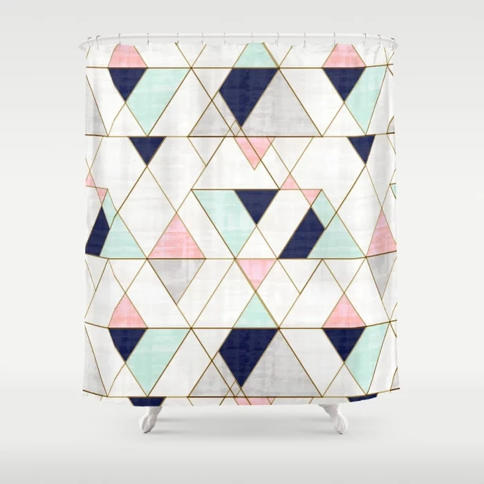 Mod Triangles Navy Blush Mint Shower Curtain Waterproof Polyester Fabric Bathroom Decor Geometric Printed Shower Curtain Shower Curtains Aliexpress