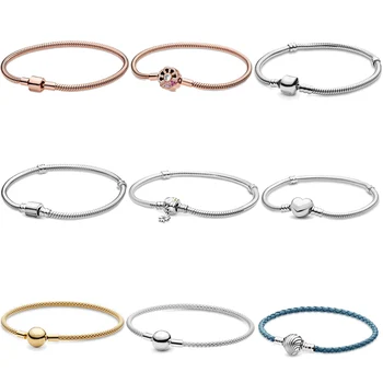 

2020 New Arrivals 925 Solid Silver Bracelet Rose Golden Color Daisy Flower Barrel Clasp Snake Chain Bracelet Women Jewelry