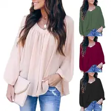 

New Fashion Office Lady Solid Color Long Sleeve V Neck Shirt Large Hem Back Bowknot Loose Blouse Top Feminine Tops