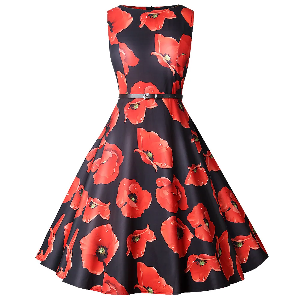 

Amazon Wish WOMEN'S Dress 2019 New Style Sleeveless 50S60S Retro Floral Printed Dress D1815