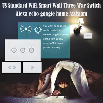 

US Standard Light Wall Touch Switch Power Sensor Switches White Crystal Glass 1 2 3 Gang 1 Way Smart Voice Control WiFi Switch
