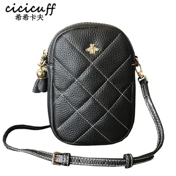 

Cowhide Mobile Phone Bag Female Genuine Leather Messenger Bags Lady's Mini Cellphones Shoulder Pocket Small Flap Cross-body Bag