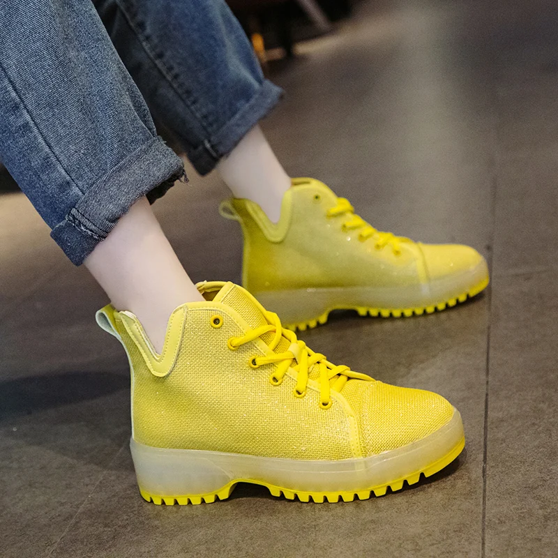 2019 Hot New Autumn High-top Shoes Women Flat Heel Boots Fashion Jelly Bottom Women's Brand Woman Ankle Botas | Обувь