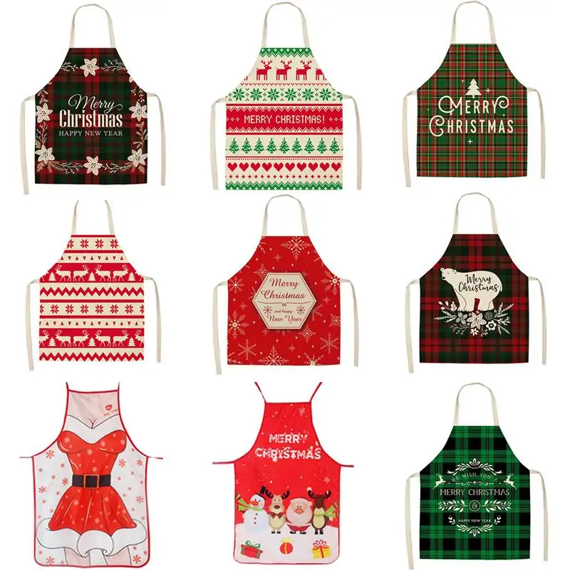 Christmas Hot Cotton Linen Apron Kitchen Christmas Creative Decoration New Year Gifts For Men&Women Kitchen Household Items 2021