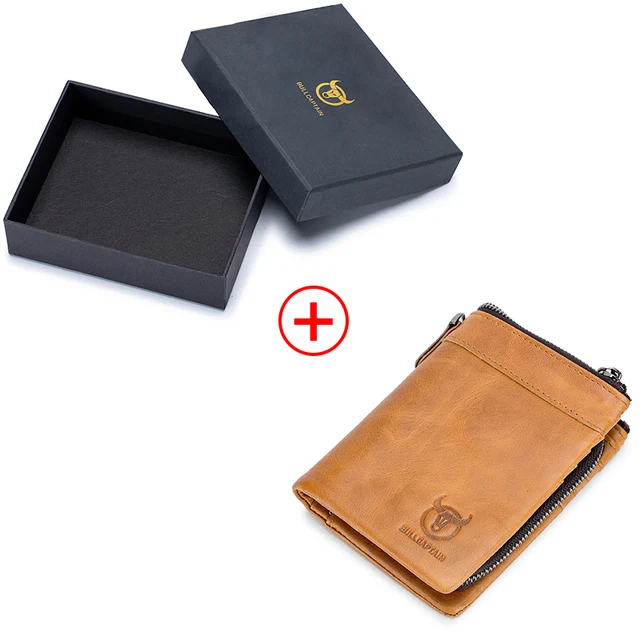 Bullcaptain Vintage Leather Buckle Wallet Coin Purse Wallet Card Men's Wallet Cartera Hombre Men's Handbag RFID Holder Yellow with box