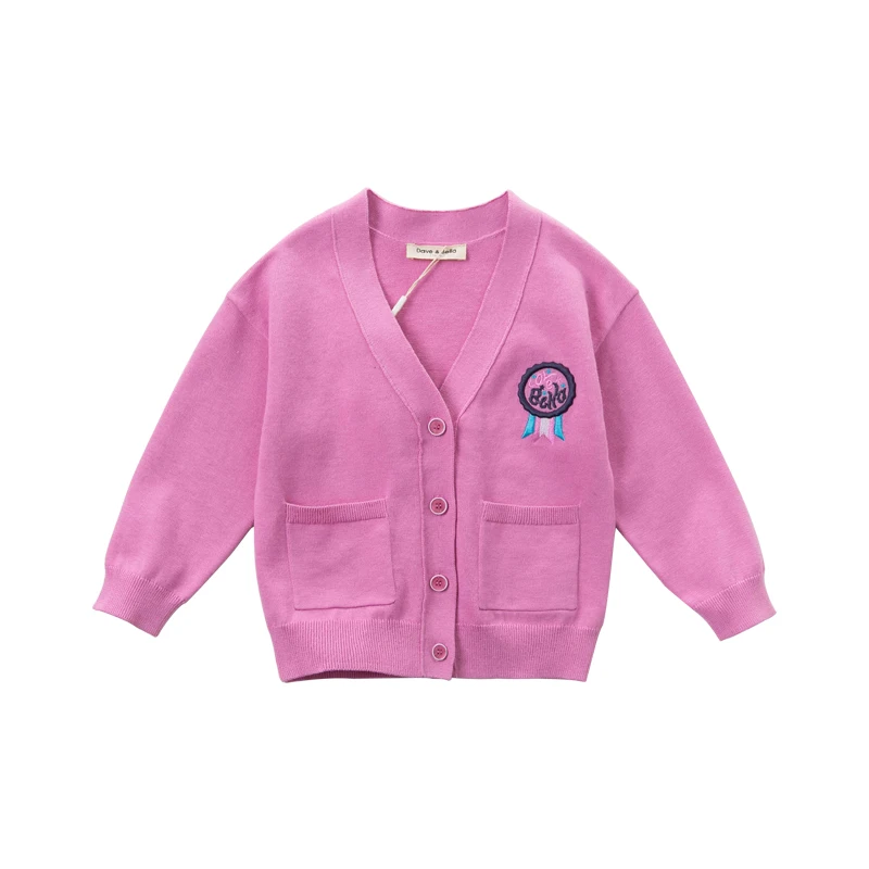 purple pink DBK12249 dave bella/Весенняя модная От 5 до 13 лет для маленьких девочек; кардиган с надписью; пальто для малышей; милый вязаный свитер для детей - Цвет: purple pink