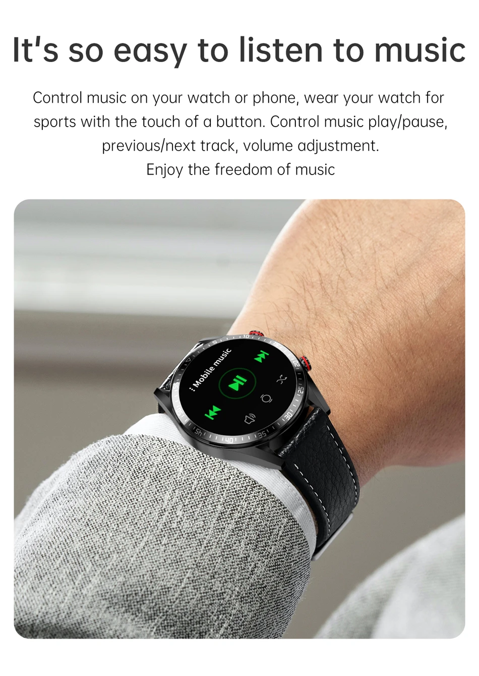 KALOSTE Smart Watch 454*454 HD Screen 300mAh Always Display The Time Bluetooth Call Local Music Sport Smartwatch Men For Android
