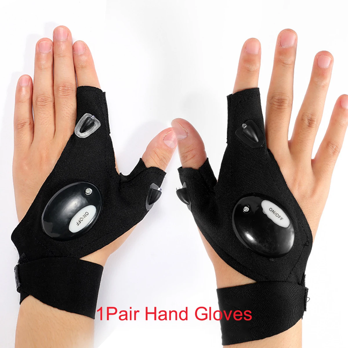 Outdoor Fishing Gloves Fingerless Working Gloves 3 Pairs LED Flashlight Gloves 
