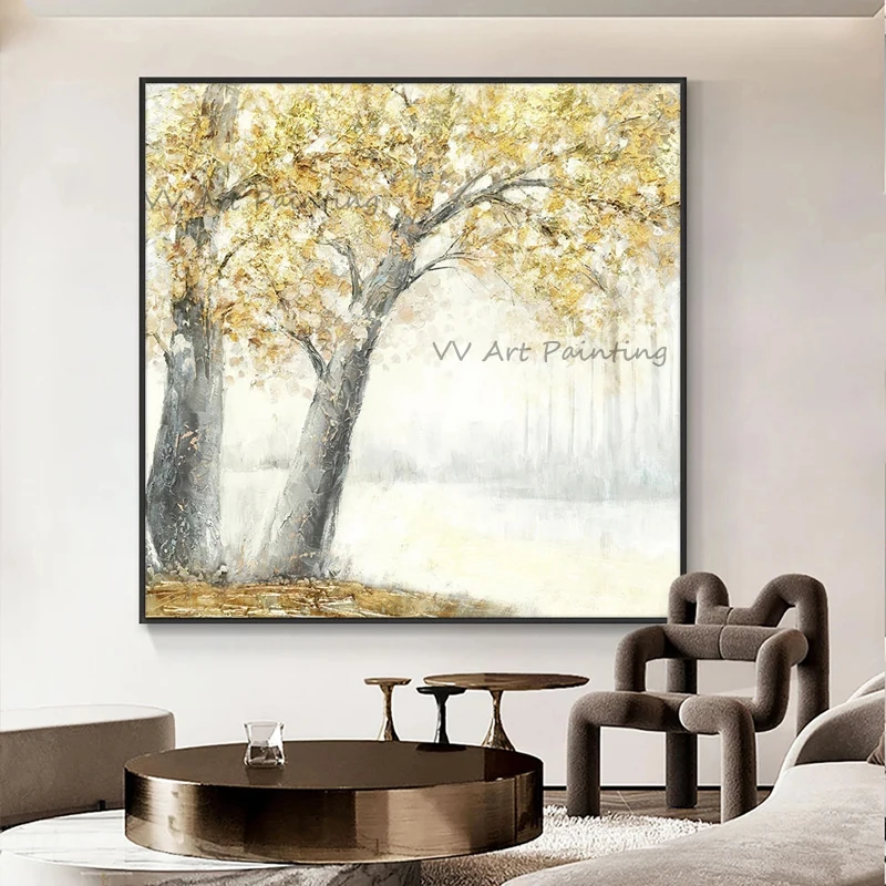 

Fall Modern Abstract Fantasy Handmade Tree Oil Painting on Canvas Forest Wall Art Picture For Room Hotel Decor No Framed Drawing