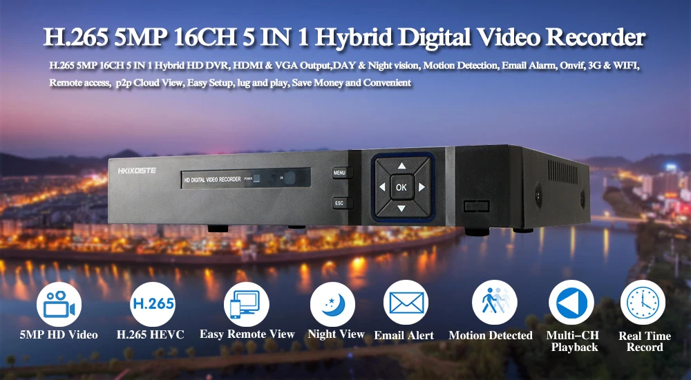 HKIXDISTE 16CH видеорегистратор Onvif 4MP AHD Поддержка AHD/аналоговый/TVI CVI/IP Камера безопасности Гибридный видео Регистраторы 1080P Max 4 ТБ P2P вид 5IN1