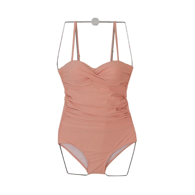 Women One Piece Swimsuit Korean Style Padded Push Up Bathing Suit Sexy Lady Monokini Beachwear Solid