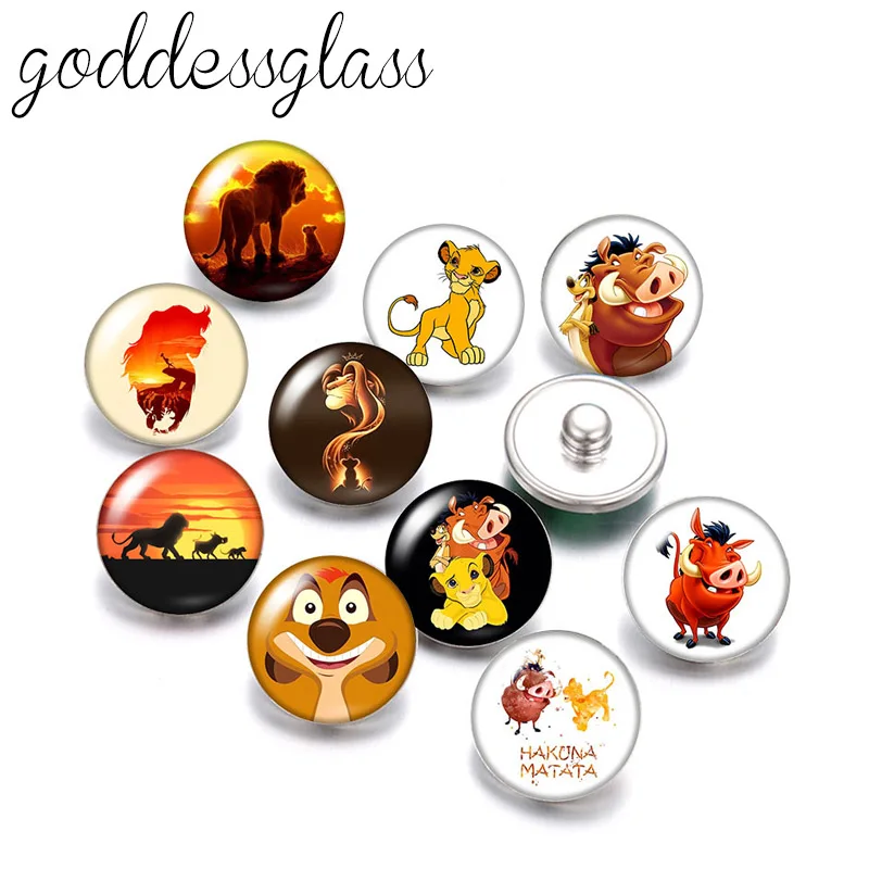 Disney The Lion King Hakuna Matata Simba 10Pcs Round Photo Glass 18Mm Bottoni Automatici Per 18Mm Snap Bracciali Gioielli All'Ingrosso