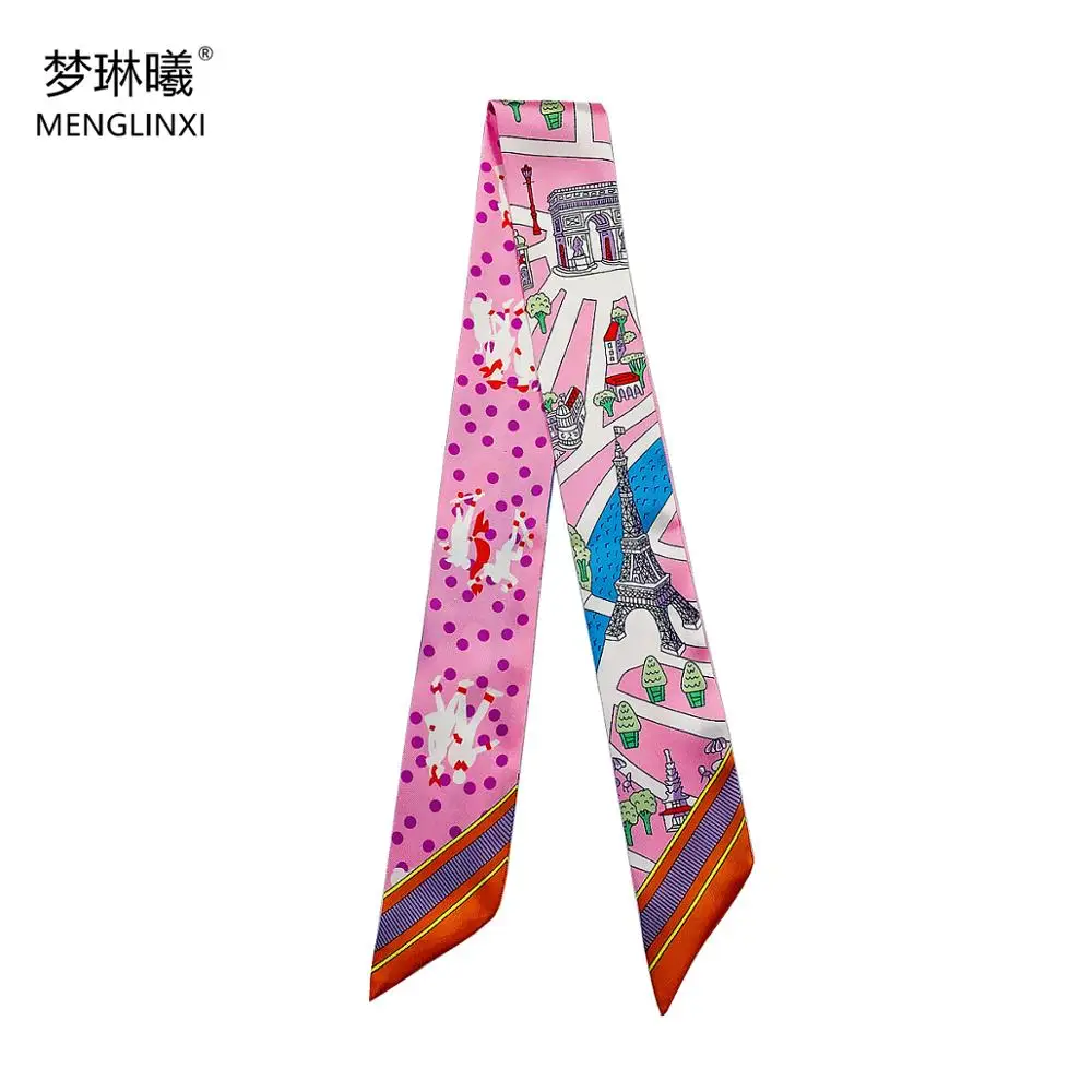 

Eiffel Tower Skinny Scarf Women 2023 Luxury Brand Design Bag Scarves Hair Neck Silk Scarf For Ladies Foulard Headband