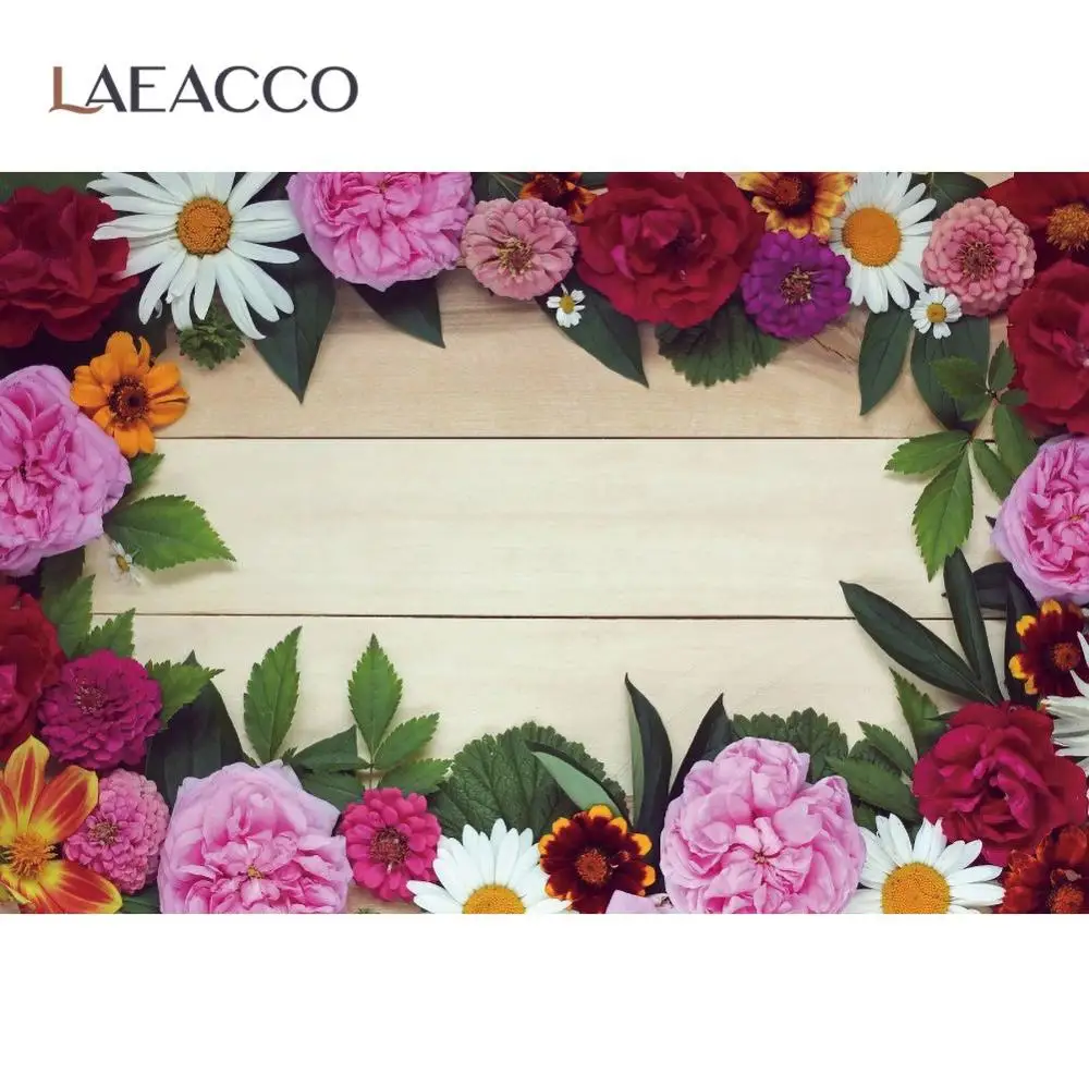 

Laeacco Vinyl Wood Backdrops For Photography Summer Floral Flowers Planks Texture Party Digital Photo Studio Photo Backgrounds