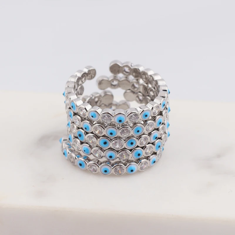 Lucky Eye Blue Turkish Evil Eye Open Ring Copper Gold Color Finger Rings Adjustable for Women Girls Men Fashion Jewelry