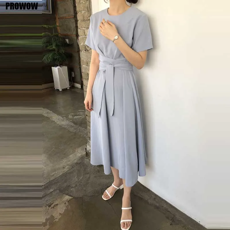 2020 Women Elegant Dress Summer New Fashion Casual O-Neck Lace Up Female Dress Ladies Office Holiday Party Long Dresses Vestidos