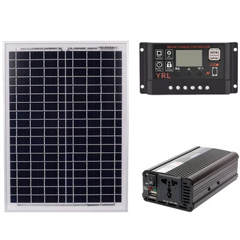 Panel Solar de 18V20W + controlador de 12V / 24V + Kit de inversor de 1500W AC220V, adecuado para energía Solar para exteriores y hogares Ge