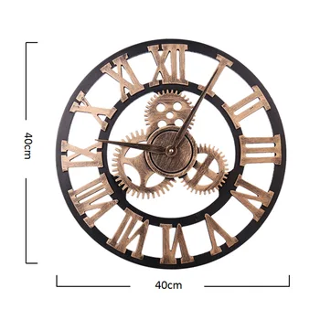 

Hot European Retro Gear Clock Wall Roman Digital Wooden Furniture 3D Bronzer Digital Wall Clock