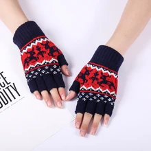 Осенне-зимние женские вязаные перчатки без пальцев, милые рождественские перчатки для девочек, зимние плотные теплые перчатки с полупальцами для вождения R350