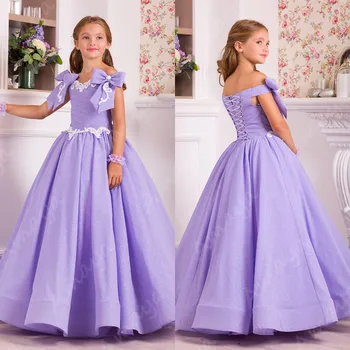 

Amaya Princess Glitter Purple Flower Girl Dresses for Wedding Bow Sleeveless Holy Communion Gowns Kids Prom Dress Vestidos