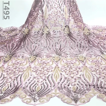 

High Quality African Lace Fabric With Gold Sequins Tissu Indian Wedding Dress Fabric French beads Mesh Tulle Lace Material