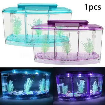 

Transparent Acrylic Fish Tank Triple Cube Aquarium Led Lighting Dimmable Betta Separate Breed Spawning Mini Box