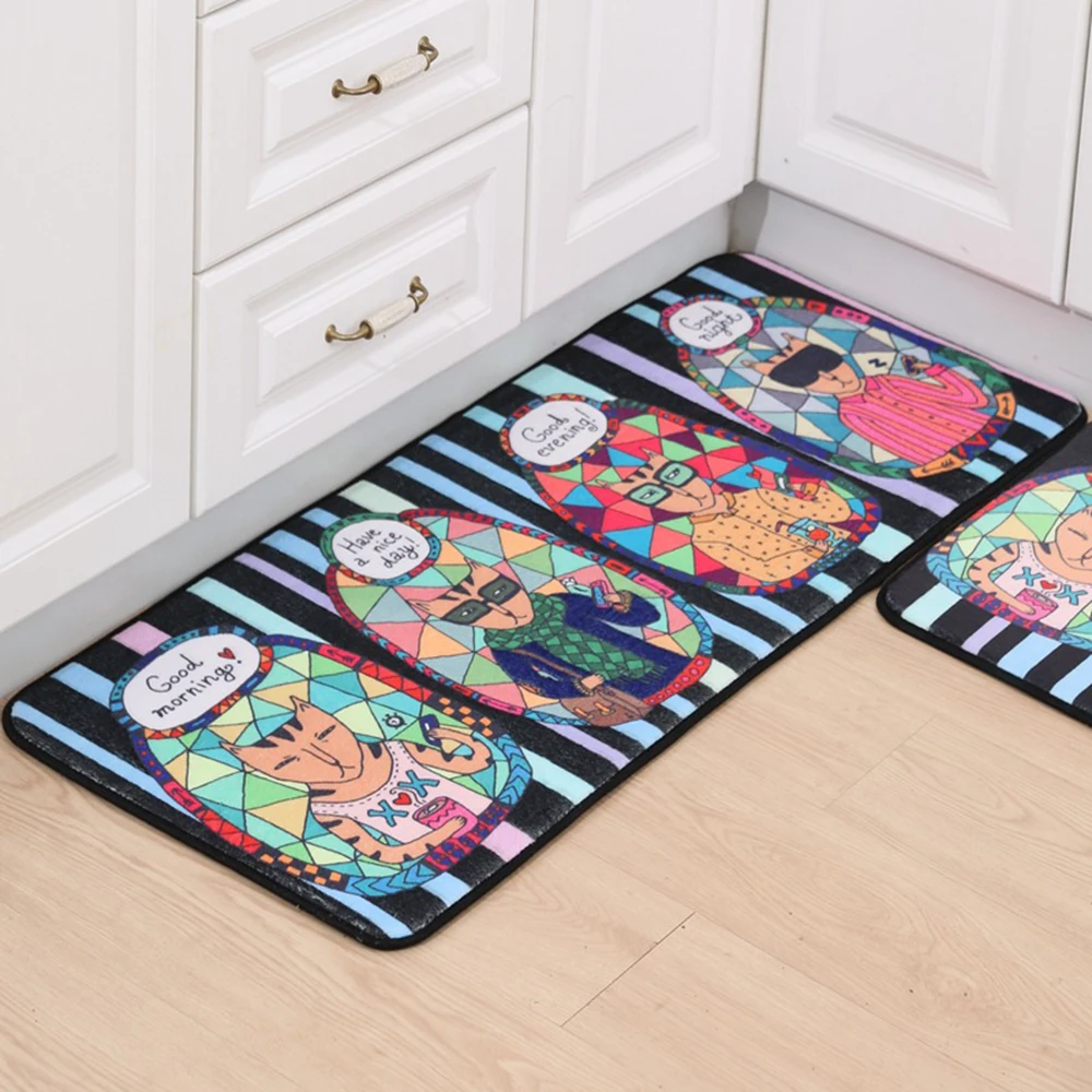 1 pc Non-slip Flannel Cat Cute Animal Printed Rectangular Carpet Entry Door Entry Pad Carpet Mat Cartoon for Bathroom Bedroom