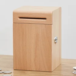 Tirelire en bois de grande capacité pour pièces de monnaie et papier, boîte d'économie d'argent avec serrure à clé, Mini coffres forts d'argent pour enfants 