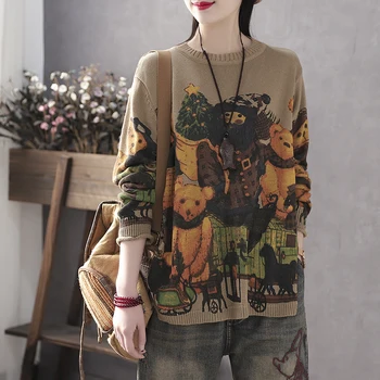 

bear printed sweater women casual top pullovers female long sleeve sweater