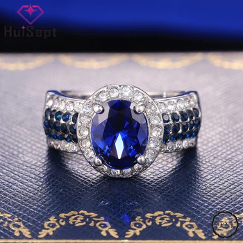 

HuiSept Elegant Charm Rings for Women 925 Silver Jewelry Oval Shape Sapphire Zircon Gemstone Accessories Wedding Engagement Ring