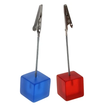 

2 Pcs Square Wire Memo Holder Paper Note Clip, Translucent Red & Translucent Blue