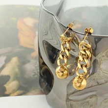 

Stainless Steel Chain Drop Earrings with Ball, Minimalist Simple Link Ear Accessories for Wonen
