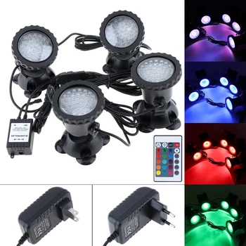 

4 Lights/lot Landscaping Spotlights 36 LEDs Grass Fill Light with Remote Control and 16 Colors for Aquarium / Fish Tank Pool