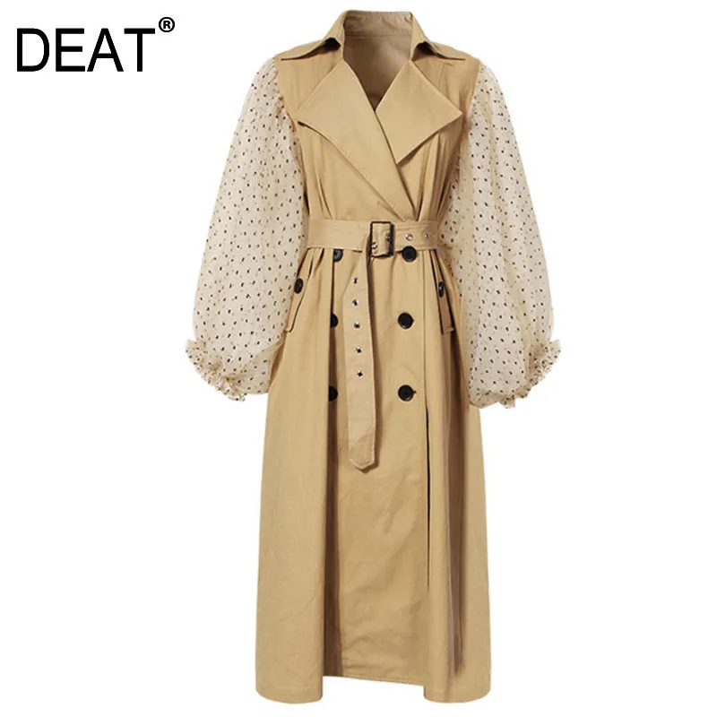 DEAT 2020 new autumn fashion lady's clothes lantern sleeve polka dots turn-down collar breasted sashes female windbreaker JH3940 | Женская