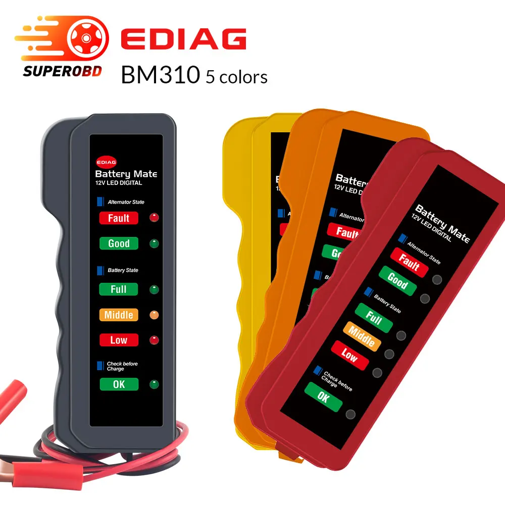 EDIAG BM310 12V Digital Car Battery Tester Alternator Motorcycle Battery Tester with 6 LED
